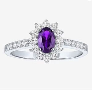 Lab Created Purple Amethyst Oval Halo Side Stone Cocktail Ring